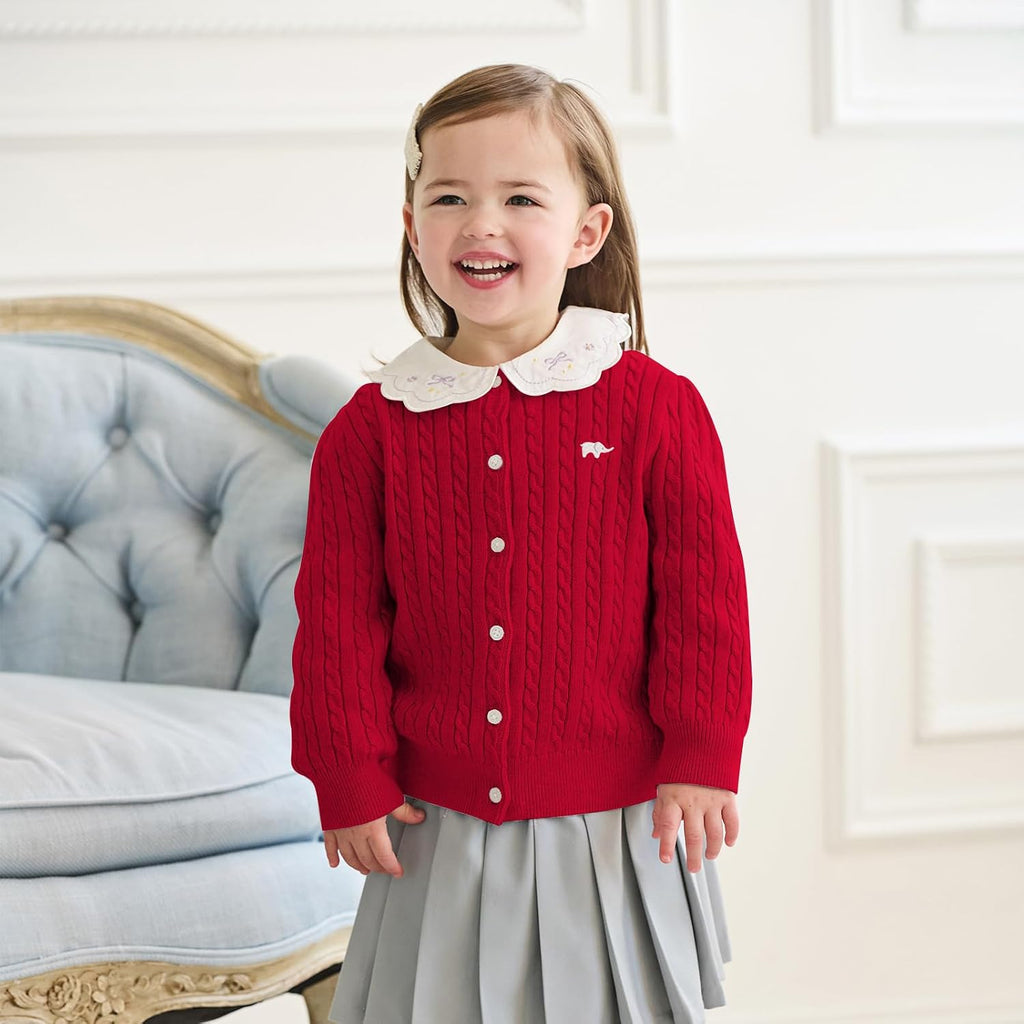 Toddler Girl Cardigan Sweater Cable Knit Cotton Button Up Jacket