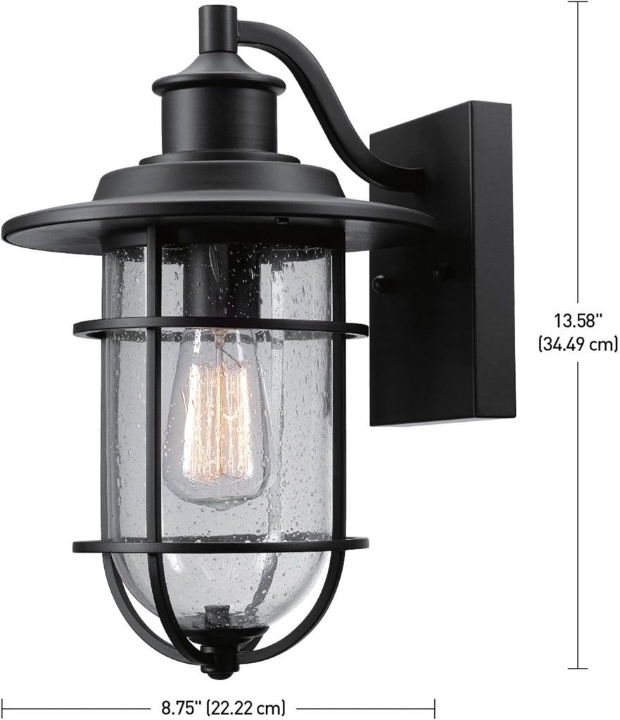 1-Light Outdoor/Indoor Wall Sconce, Black Finish, Seeded Glass Shade, Coastal Modern Design, Weather-Resistant, E26 Base A123-B01MS9OEGJ