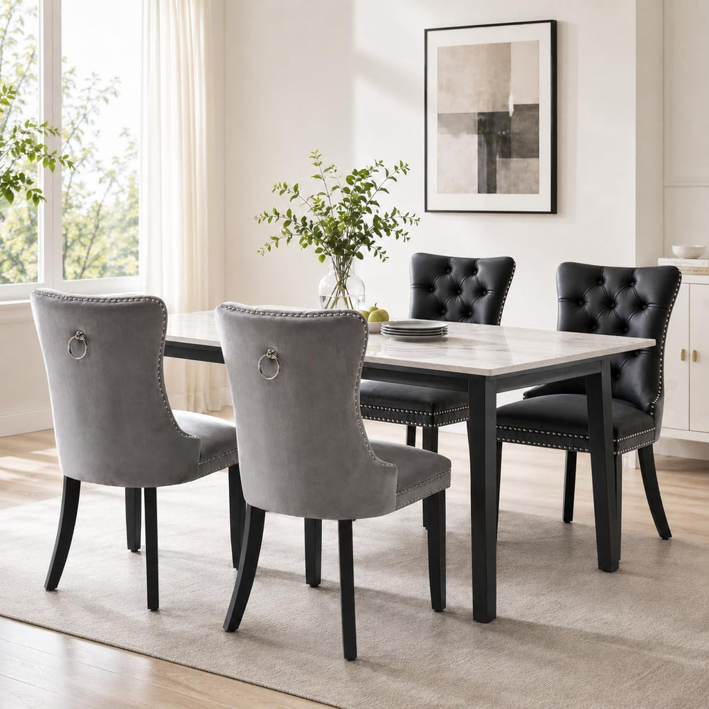 Modern Velvet Upholstered Dining Chairs Set of 2 with Solid Wood Legs
