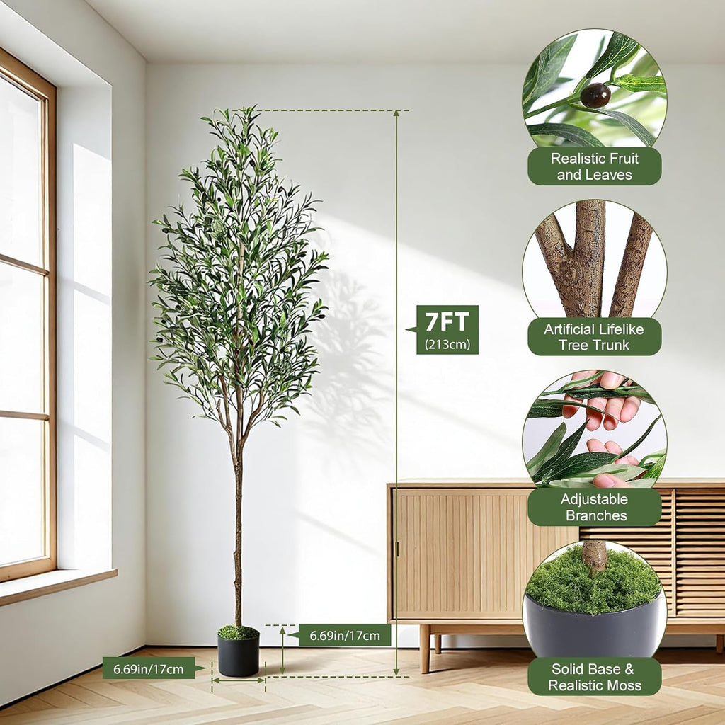 7ft Faux Olive Tree with Lifelike Fruits and Realistic Leaves