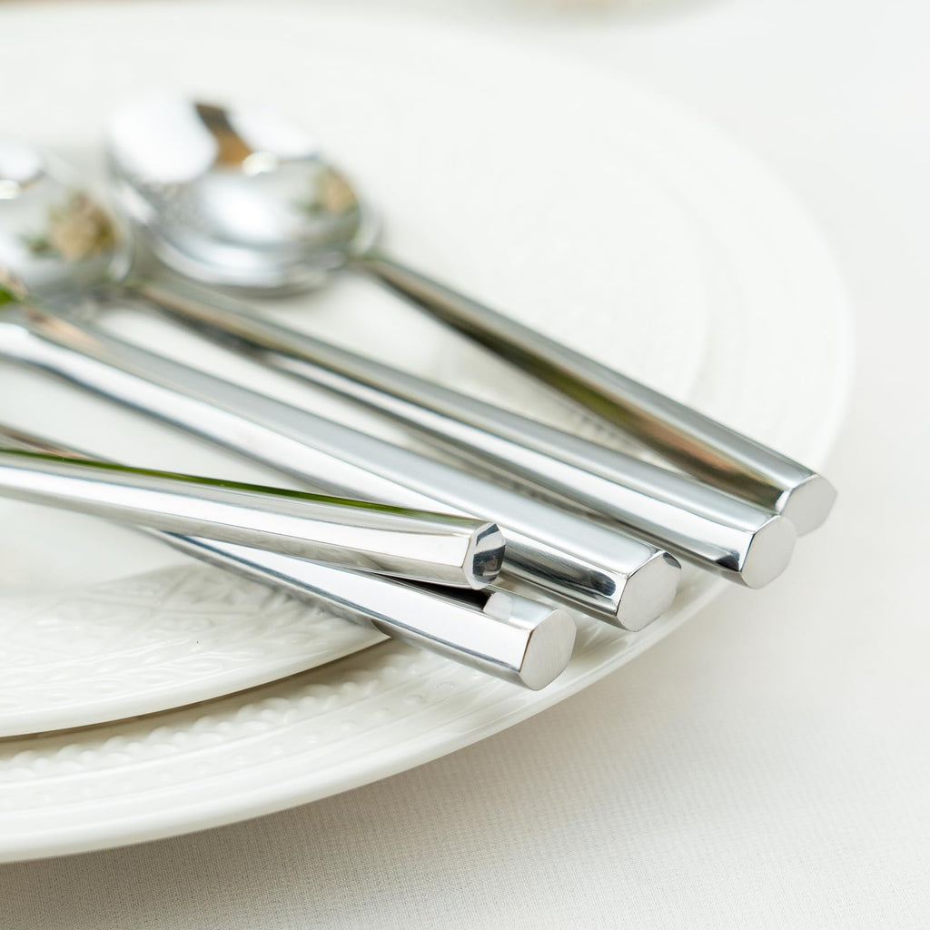 Hexagon 20-Piece Forged Silverware Set Stainless Steel Flatware Set Cutlery Set, Service for 4, Mirror