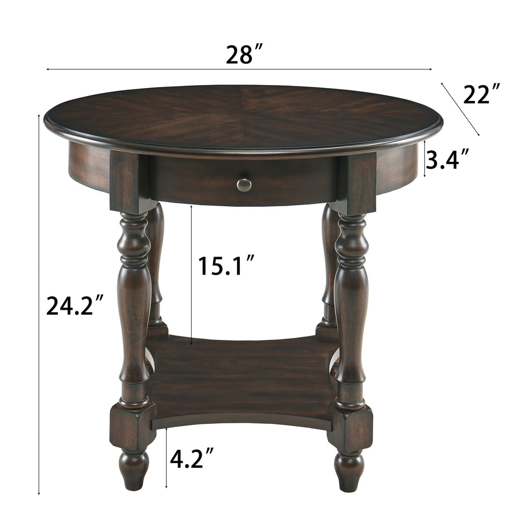 Oval Round End Table with Drawer, 2-Tier Solid Wood End Tables, Victorian Antique Nightstand Bedside Table Office