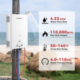 Outdoor Tankless Water Heater Propane, 4.22 GPM Propane Tankless Water Heater, 16L Outdoor Water Heater for Camping