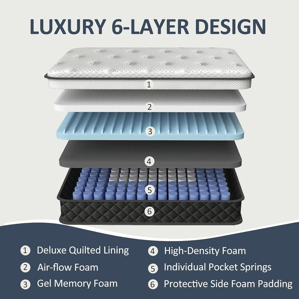 Queen Mattress, 12 Inch Queen Size Mattress in a Box, Memory Foam Mattress with Pocket Springs, Medium Firm, Lumbar