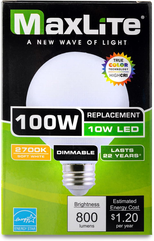 Dimmable 10W LED 2700K G25 Globe - Incandescent Light Bulbs Replacement, Soft White Light Bulbs, JA8