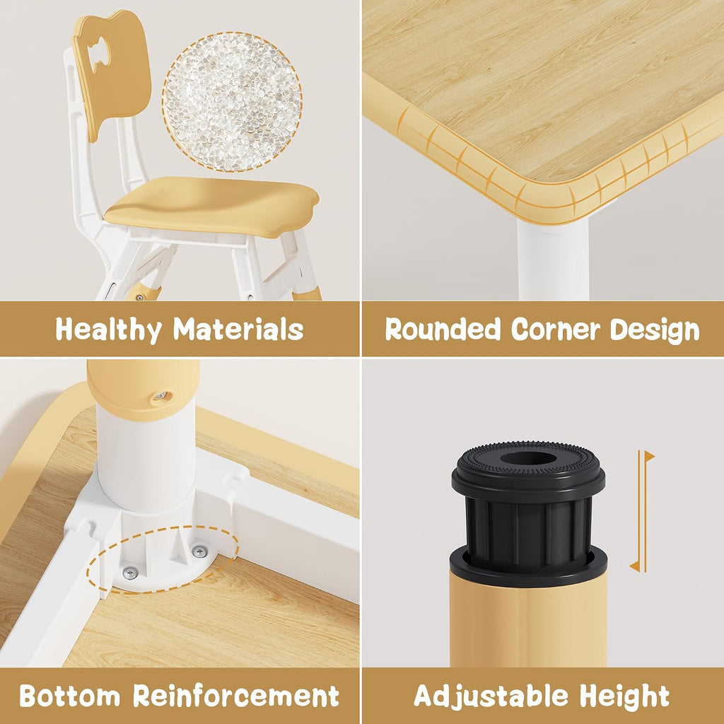 Adjustable Toddler Table and Chair Set, 31.5" L x 23.6" W Beige