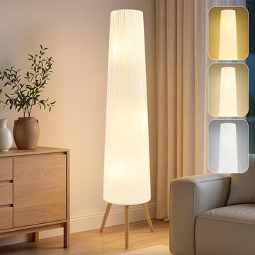 60 Inch White Wood Floor Lamp, Color Temperature Adjustable