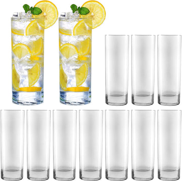 Glass Drinking Glasses 10 oz, Clear Highball Cocktail Glasses - Set of 12 with Heavy Base for Beverages, Juice