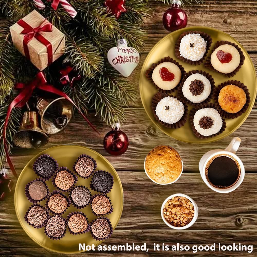 Set Stainless Steel Cupcake Stand, Gold Metal Serving Tray Cake Holder Cake Display Stand for Holiday Dessert Table - Set of 2