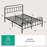 Metal Full Bed Frame - Modern Minimalist Victorian Style with Headboard/Footboard