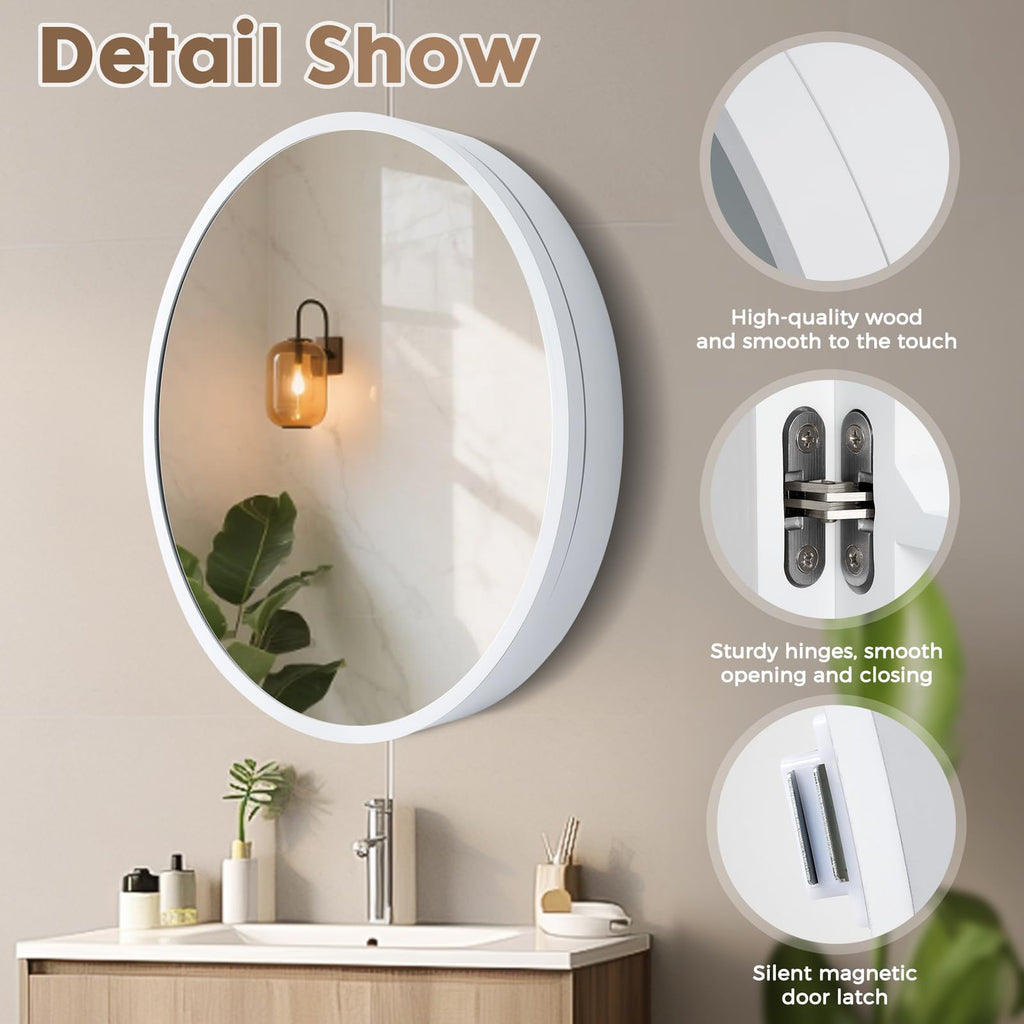21 x 18 Inch Oval Bathroom Medicine Cabinet - Wall Mounted