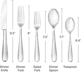 Premium 40-Piece Hammered Silverware Set, 18/10 Stainless Steel