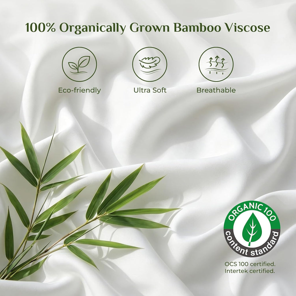 Bamboo Viscose Sheets - 100% Organically Grown, 18" Deep Pocket King Sheet Set, All Round Elastic & Corner Straps