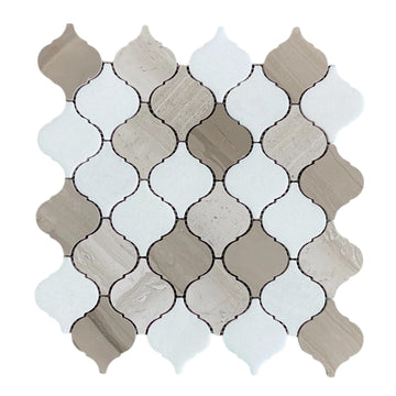 Mixed Marble Arabesque Mosaic Tile, Polished Natural Stone Backsplash, Shower Wall & Floor, 12.75" x 13.5", 1 Sheet