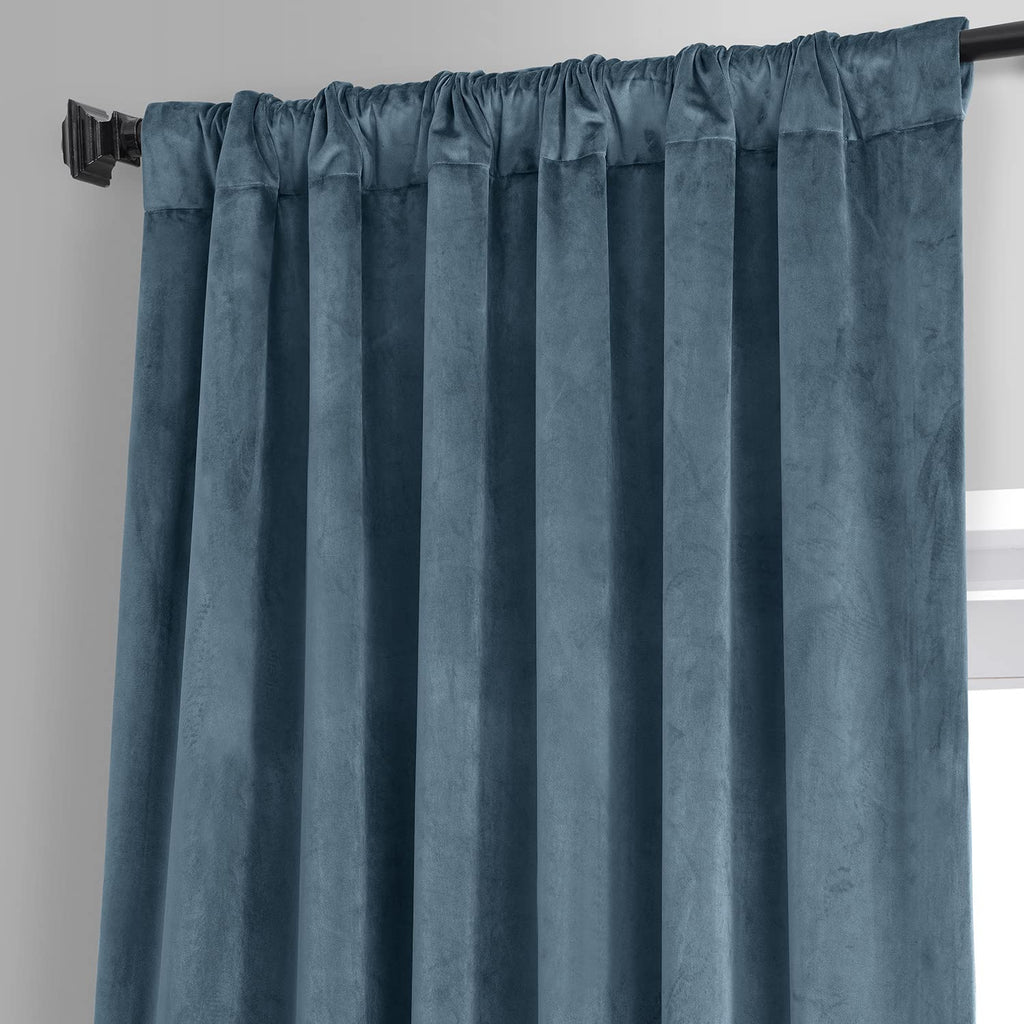 Plush Velvet Blackout Curtains (1 Panel) 50W X 96L, Oxford Blue