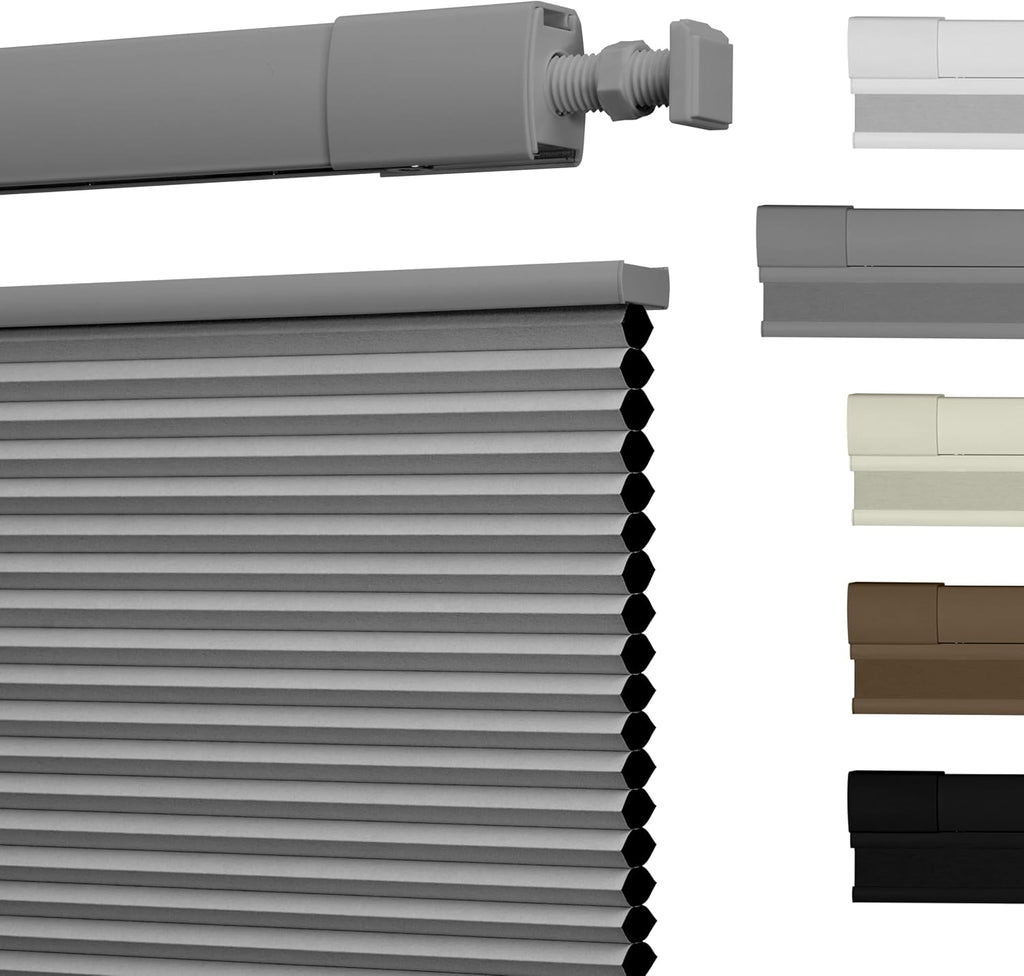 No Drill TDBU Cellular Shades for Windows,Grey, | Top Down Bottom Up Cordless Blackout Honeycomb Blinds, No tools