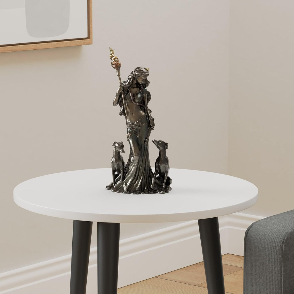 13 3/8" Tall Cold Cast Resin Antique Bronze Finish Hecate Greek Goddess of Magic with Her Hounds Statue Figurine