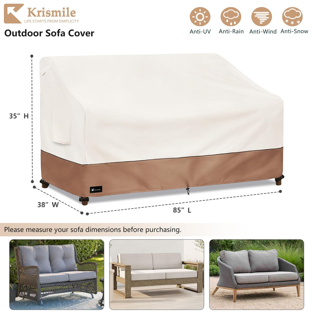 Outdoor Couch Cover Furniture - Heavy Duty Waterpoof All-Weather 3-Seater Patio Sofa Cover, 85"x38"x35" (Beige)