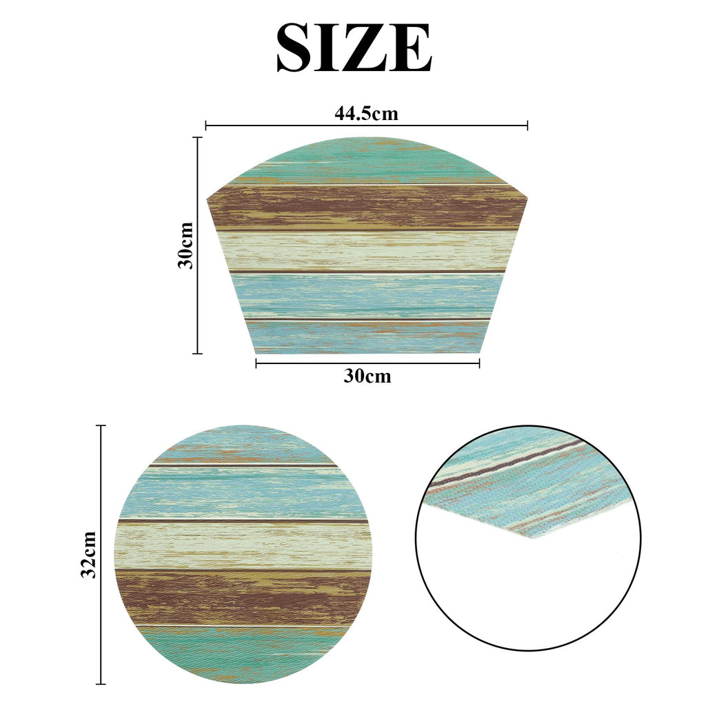 Small Round Table Placemats Set of 5 Woven Vinyl Wedge Placemats with Centerpiece Round Table Mats Wipe Clean, Teal
