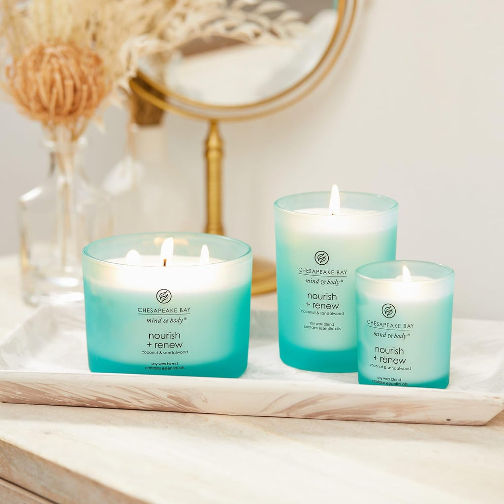 Mind & Body 3-Wick Coffee Table Jar Candle Nourish + Renew (Coconut & Sandalwood) - Set of 11