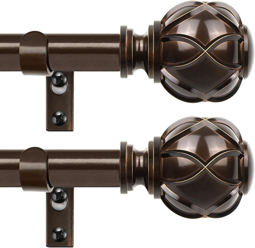 Curtain Rods for Windows 2 Pack 32-58 Inches, Bronze | 6/8" Diameter, 22lbs Weight Capacity, Decorative Adjustable