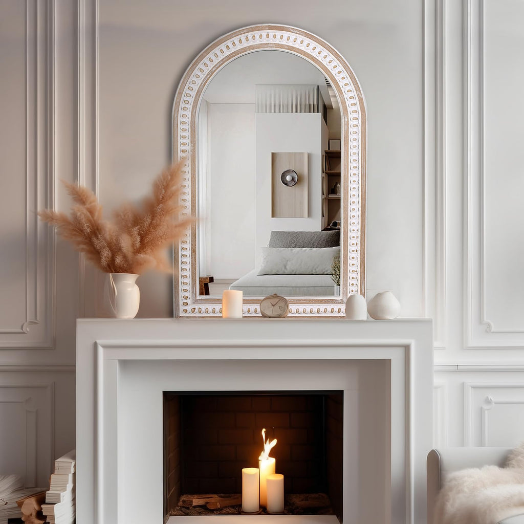 36x24 Inch Arched Wall Mirror, Rustic Farmhouse Arch Mirror