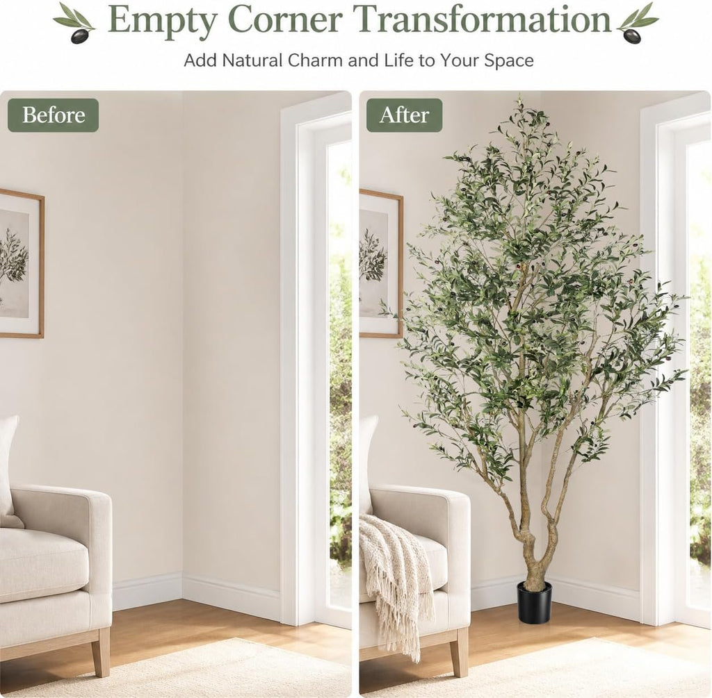 Faux Olive Tree 9ft - Tall Artificial Olive Tree Indoor Home Decor