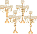 Set of 4 Candlesticks 5 Arm Crystal Strap Pendant Gold Table Decor Candelabra, 22.5 inches Elegant Dining Room