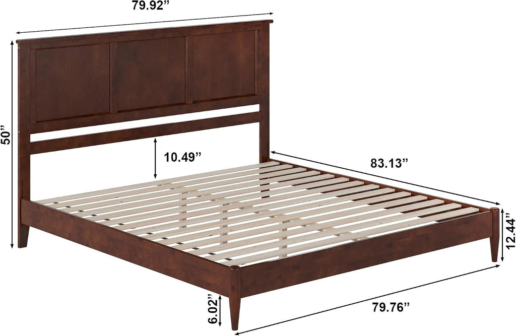 Charlotte King Solid Wood Low Profile Platform Bed, Walnut