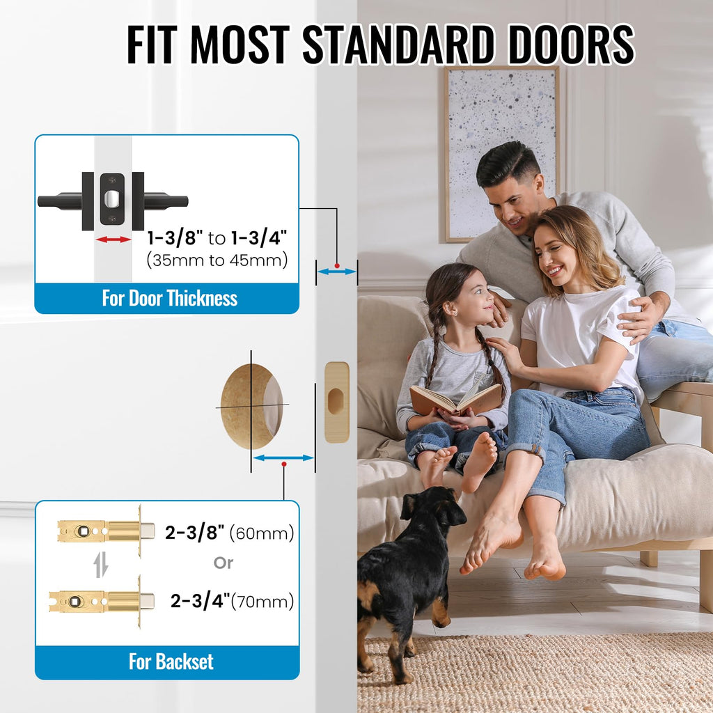 6 Pack Matte Black Passage Door Lever,Interior Non-Locking Leversets