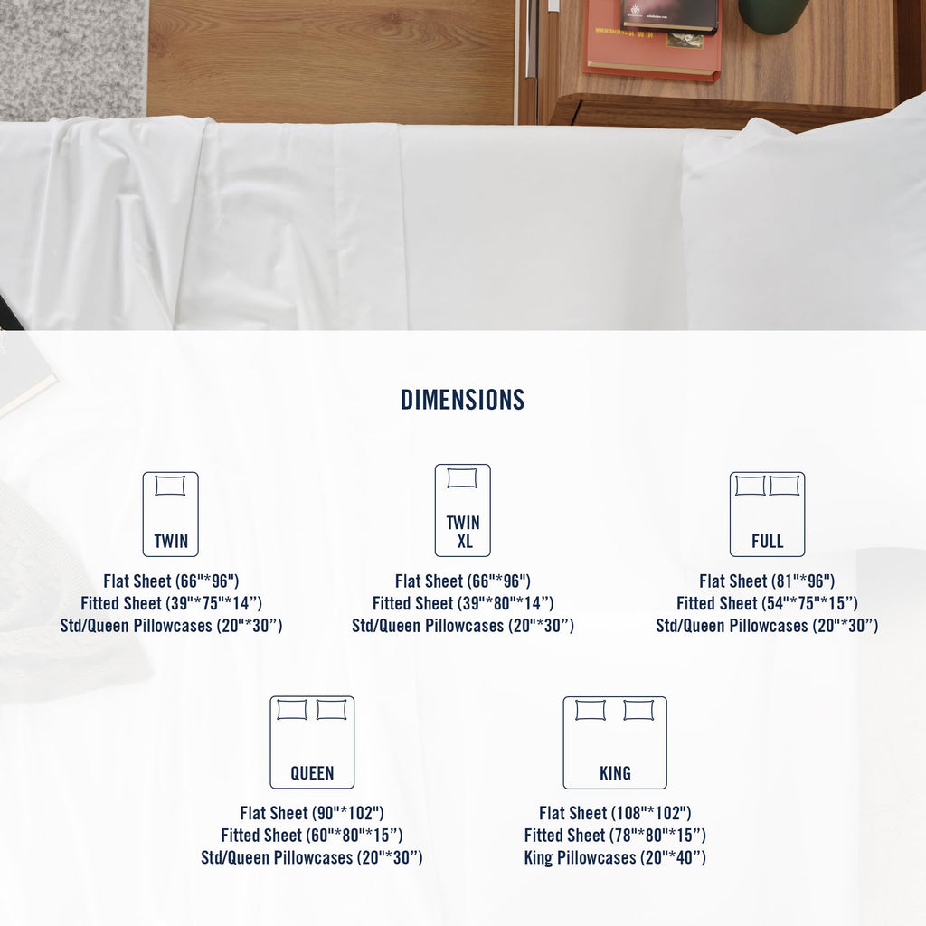 Full Bed Sheet Set, 100% Egyptian Cotton Percale, White, Crisp, 4Pc