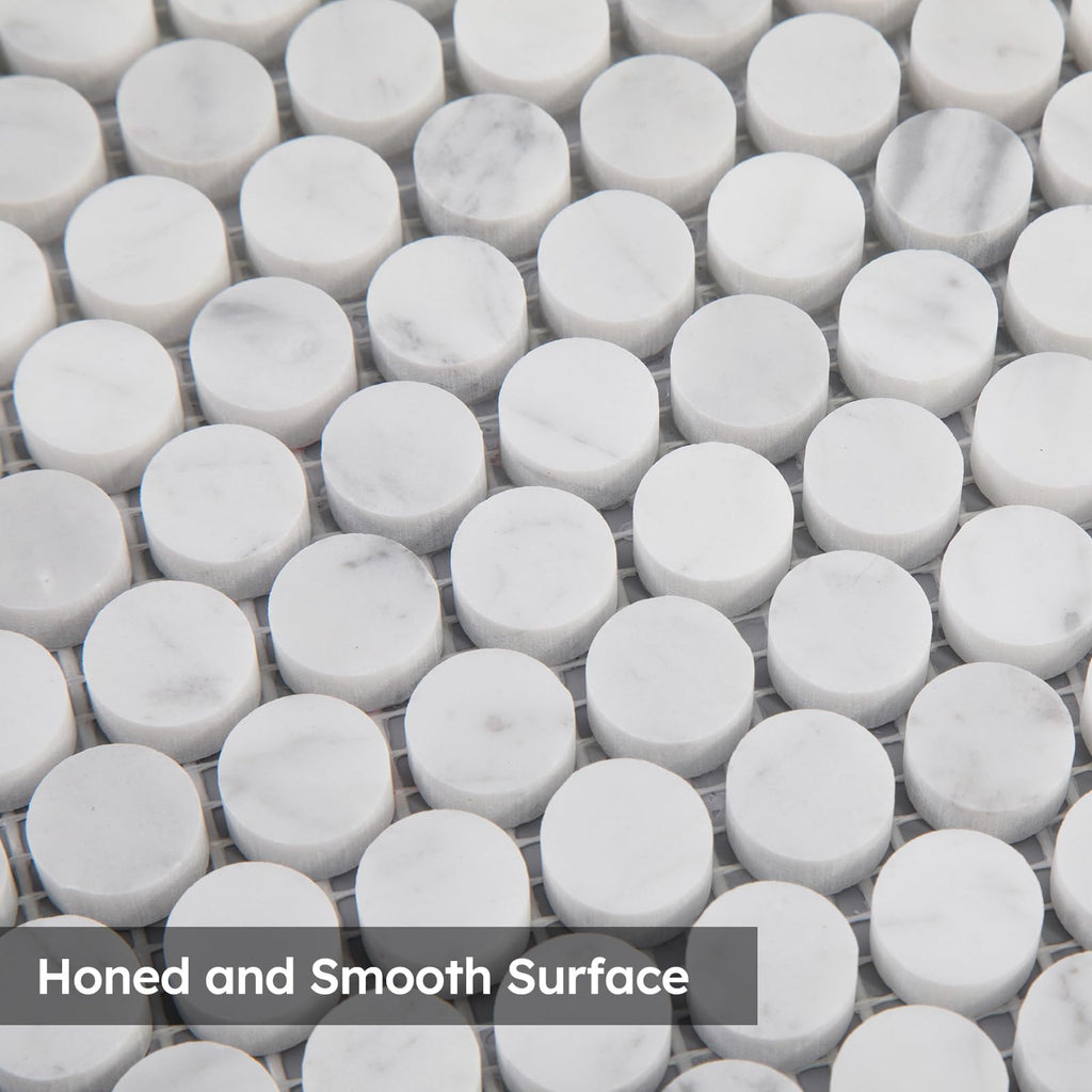 Carrara White Marble Mosaic Tile, 3/4 Inch Penny, Honed, 5 Sheets