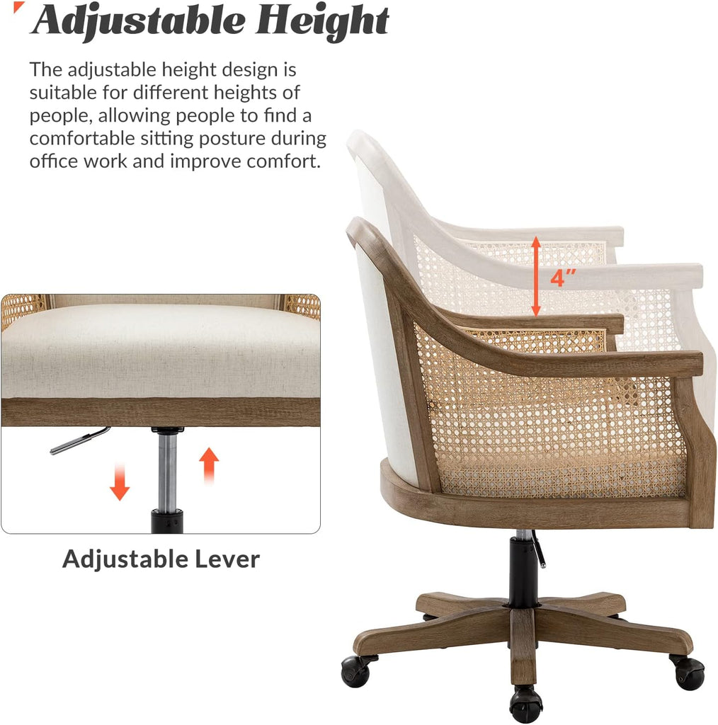 Desk Chair, Upholstered Home, Vintage with Armrest, Adjustable Swivel Rolling Height Task Chair for Living