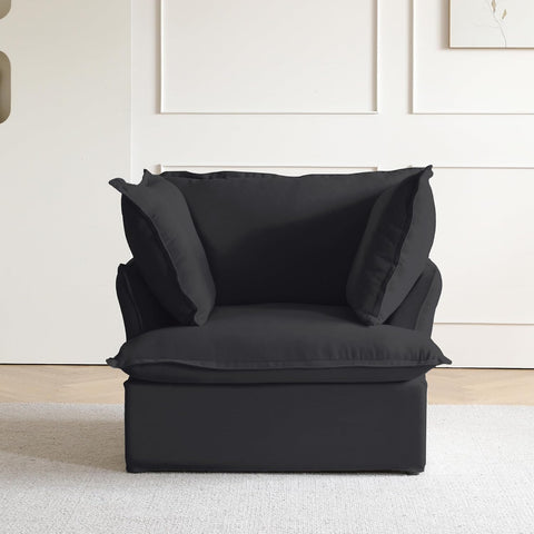 Modern Comfy Couch Chair with Thick Cushion, Couch Single Accent Chair Deep Seat Sofa Couches, Hemp Velvet Sofas Furniture for Small Spaces Living Room Bedroom Office Apartment (Black) A124-B0CLZHT44K