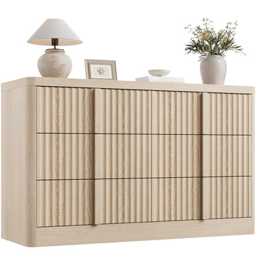 47" Wide Fluted 6 Drawer Dresser, Natural Oak