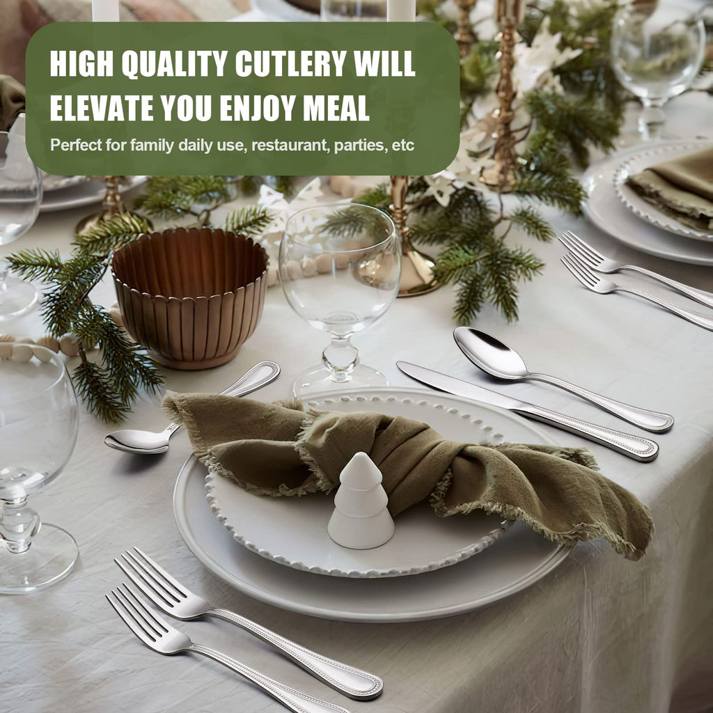 60-Piece Silverware Set for 12, Stainless Steel Flatware, Mirror Polished Cutlery Set, Utensils Include Spoons