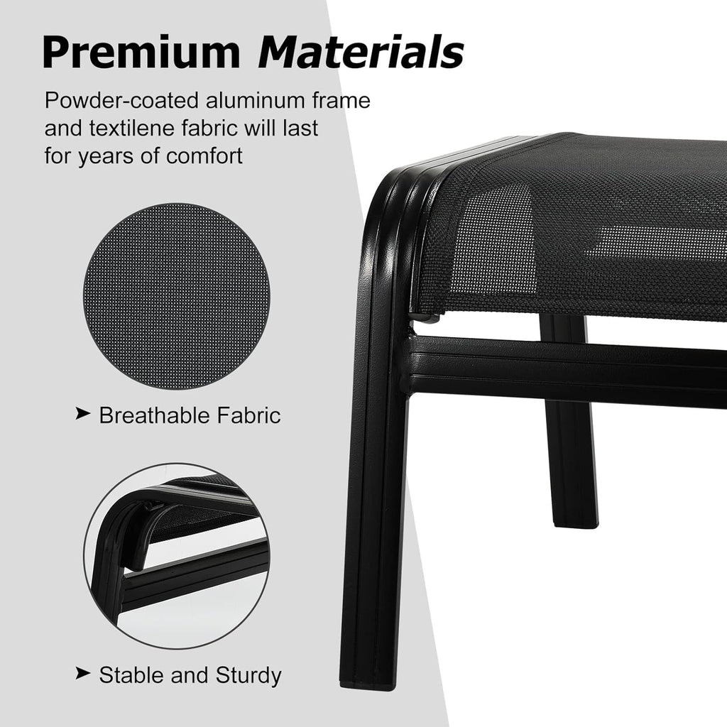 Footstools Outdoor Foot Rest Aluminum Ottomans Portable Seat Wicker Furniture Stackable Ottoman 2 Pieces Black
