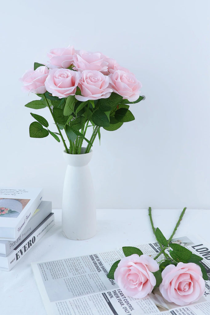 30pcs Roses Artificial Real Touch Fake with Long Stems Silk for Wedding Bouquet Centerpices Decorations Party Bridal