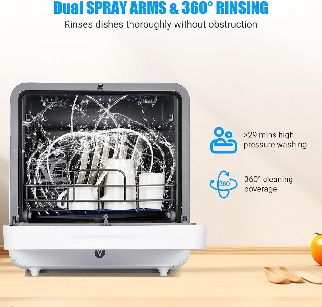 Portable Countertop Dishwasher with 5L Built-in Water Tank, Dishwasher 6 Washing Programs, Glass Door Dishwasher