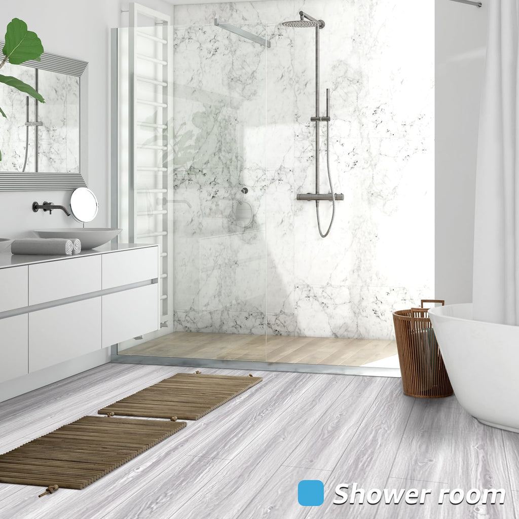 Wood Textured Peel and Stick Vinyl Floor Tiles, 40-Pack, White/Grey