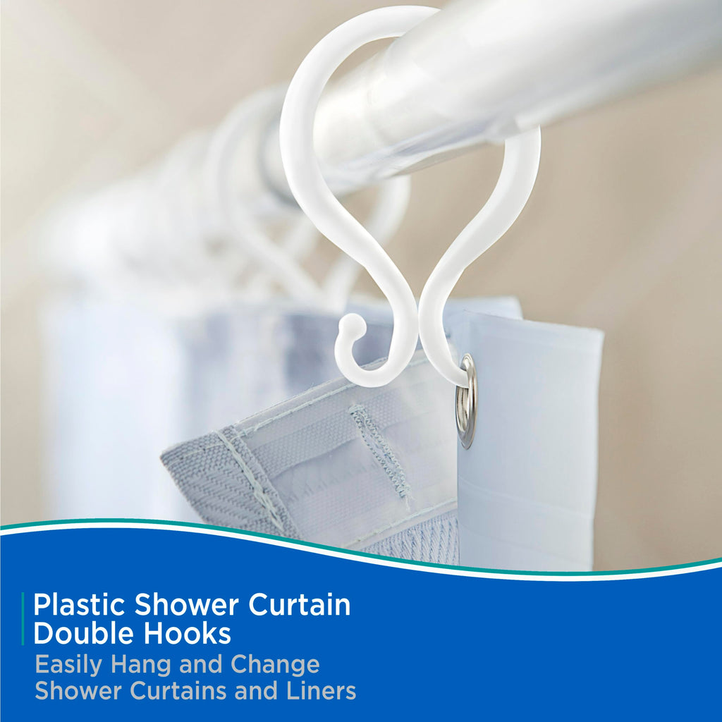 Shower Curtain Rings, Rust-Proof Plastic Double Hooks with Smooth Glide Design, Fits Standard Shower Curtain Rods