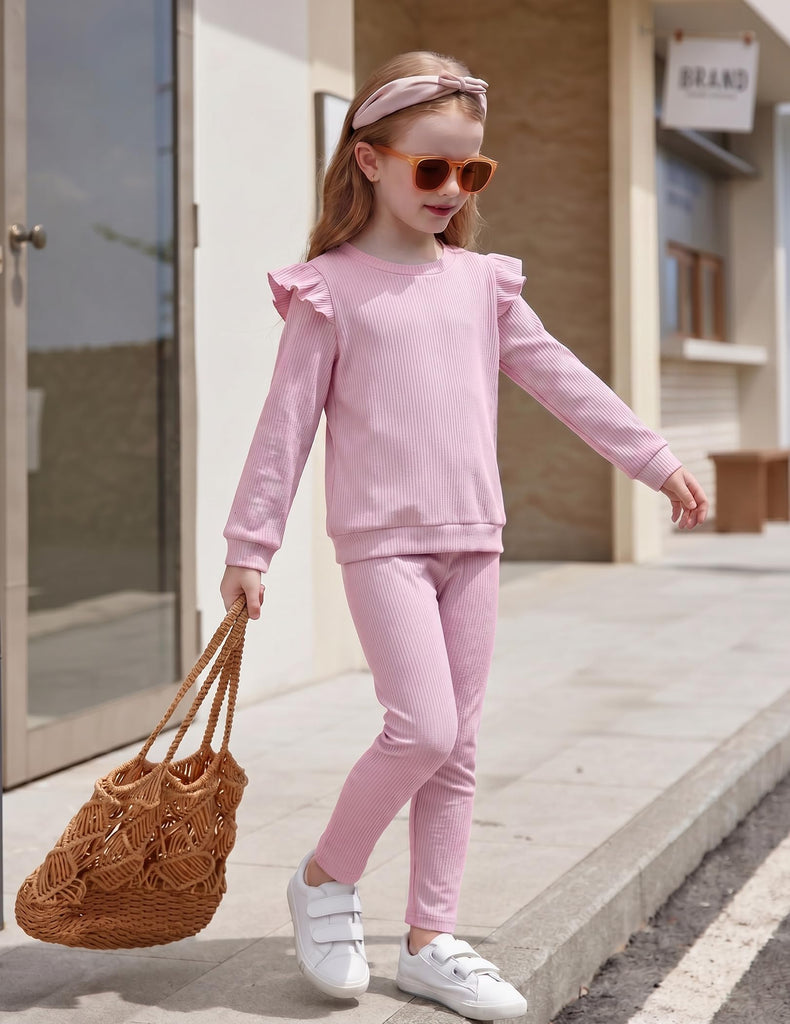 Girls Sweater Set Rib Knit Clothes 2Pcs Outfit Tops Pants