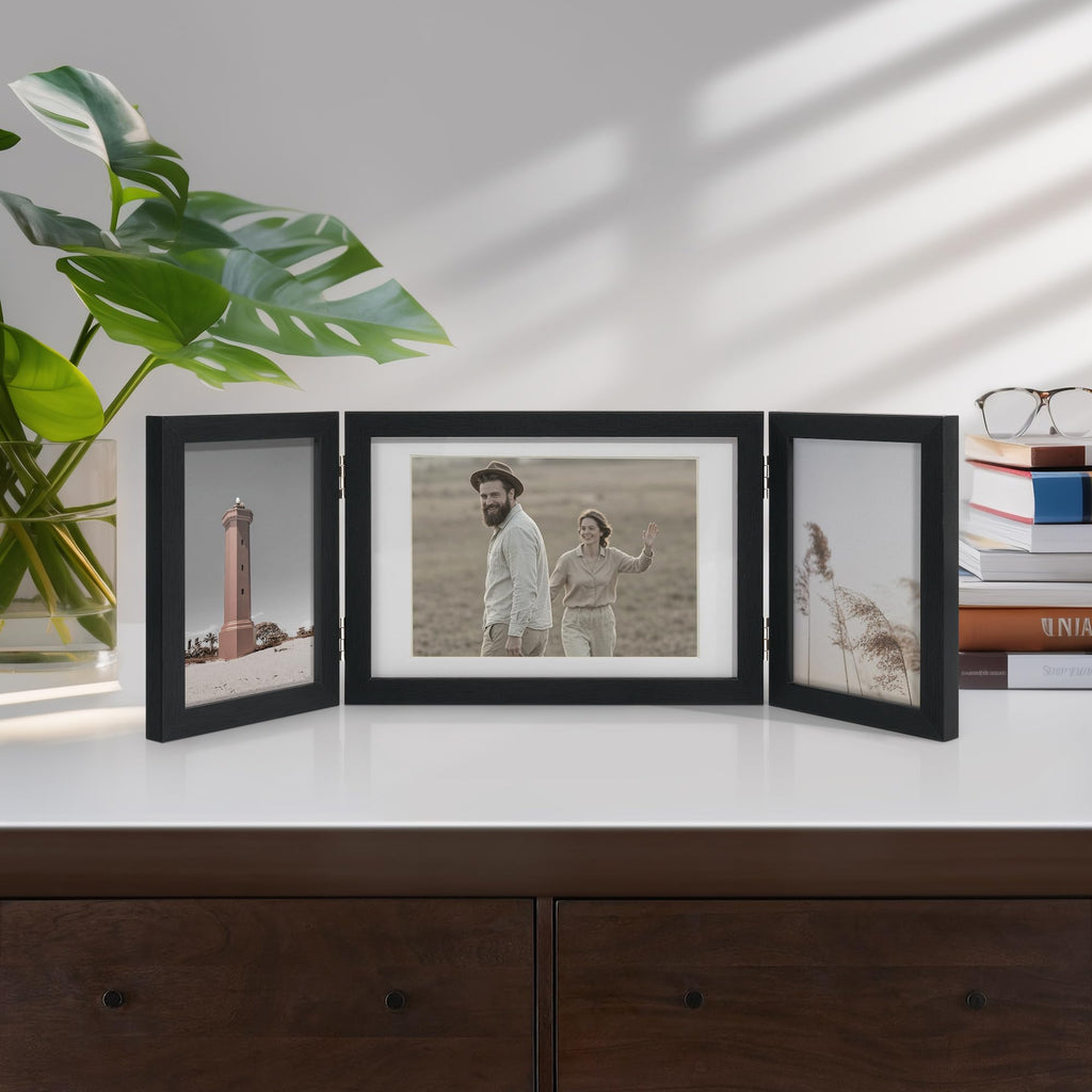 3 Picture Frame 4x6 Black 5x7 Collage Triple Photo Frames for Desk