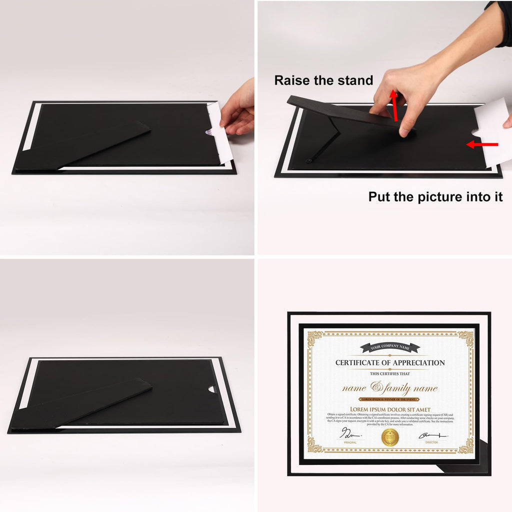 12 Pack 8.5 by 11 Black Glass Certificate Frame, 8.5x11 School Frame