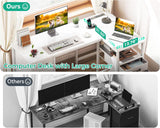 L Shaped Computer Desk with 6 Drawers & Power Outlet, 55 Inch Corner Desk with Reversible Storage Shelf & File Drawer