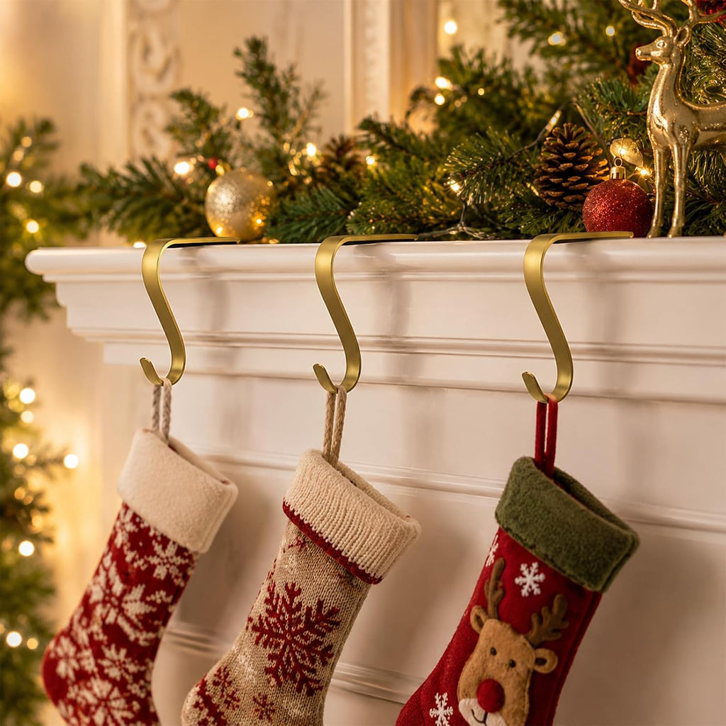 8 Pcs Christmas Stocking Holders Metal Mantel Stockings Hangers,Gold