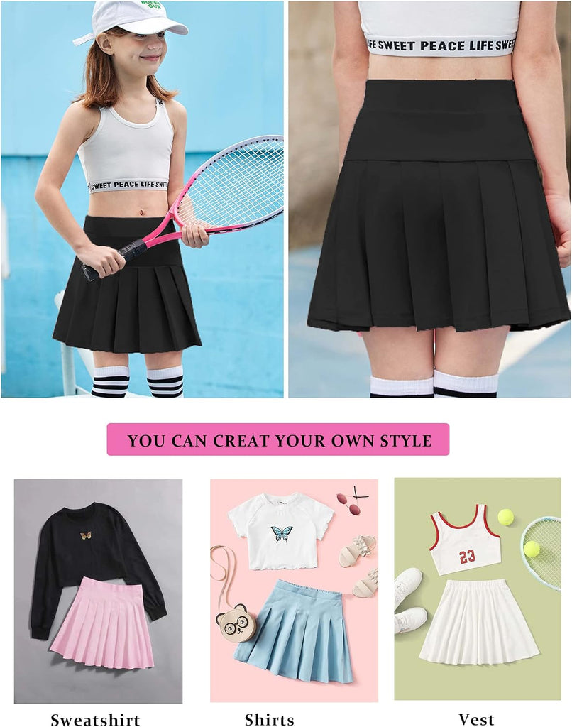 Girls Tennis Skirts with Pockets Kids Athletic Pleated Golf Skorts