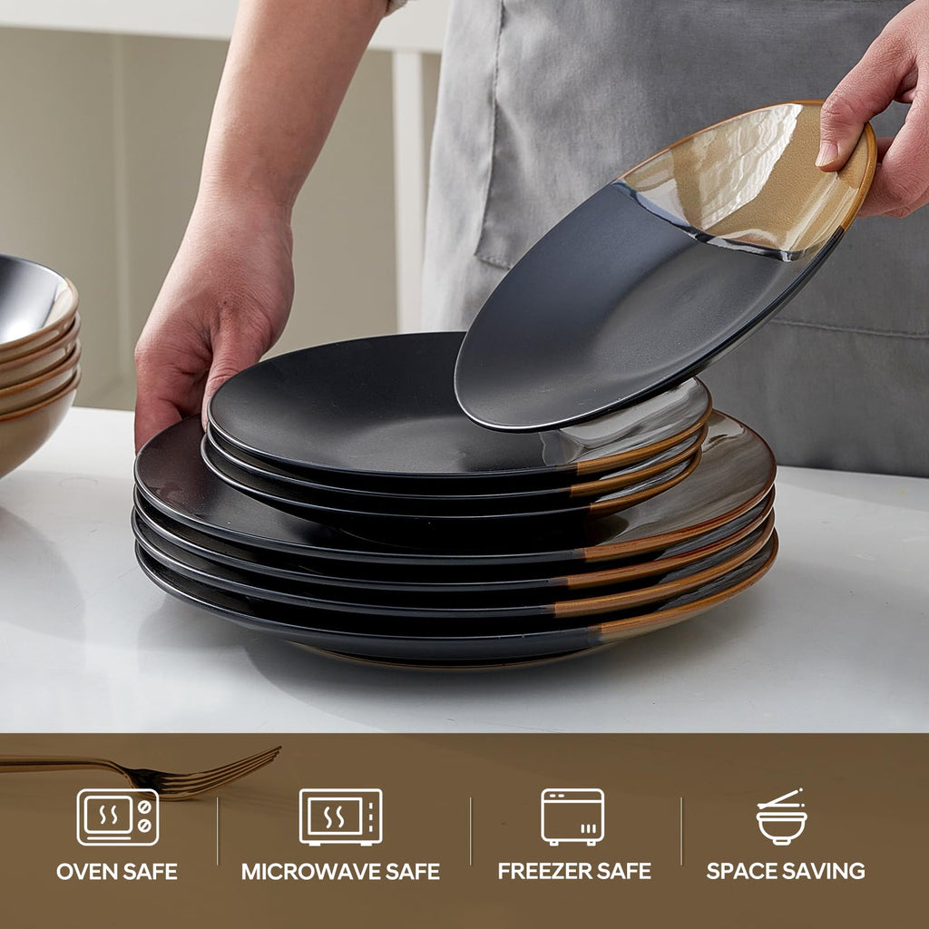 Beston Stoneware Dinnerware Sets Service for 4, 16 pcs Reactive Glaze Plates and Bowls Sets, Handmade Ceramic Dish