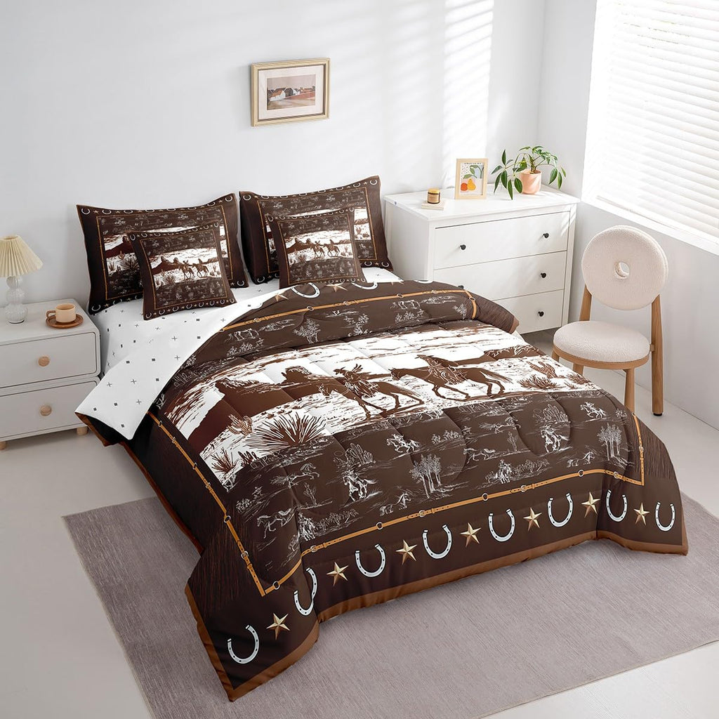 Western Aztec Comforter Set 7 Pieces Horse Bedding Set