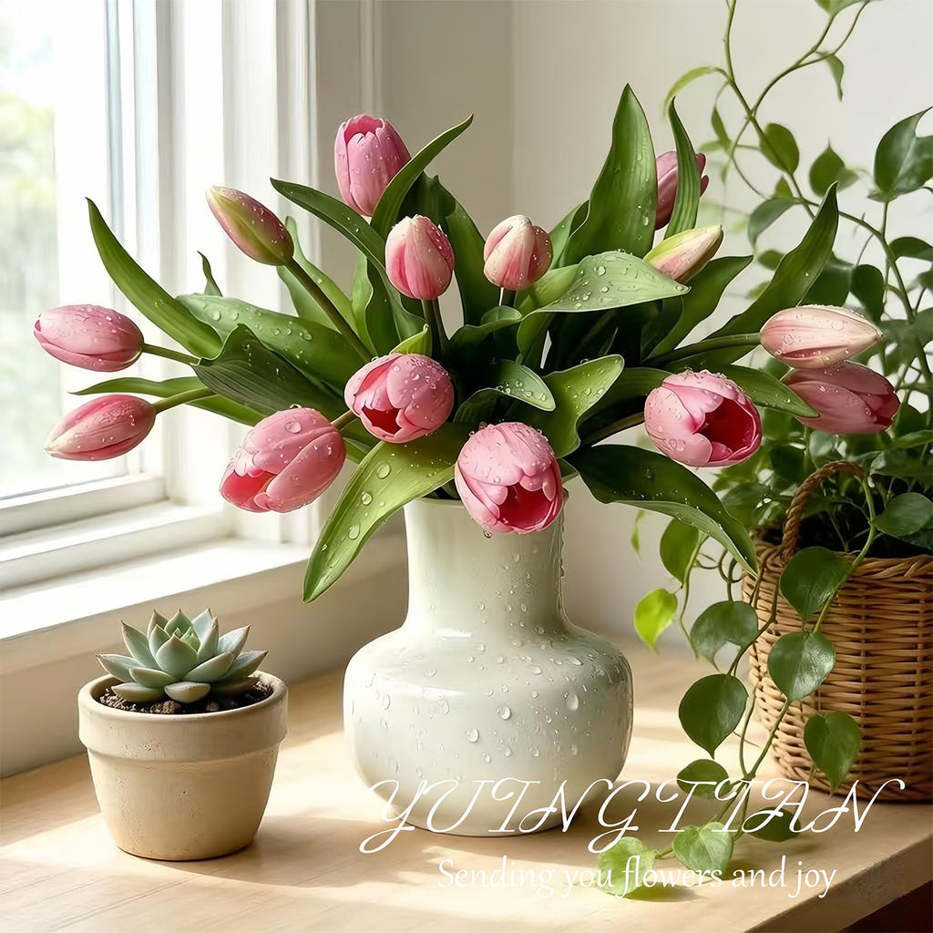 14 Pcs Real Touch Tulips Artificial Flowers Latex Stems Purple
